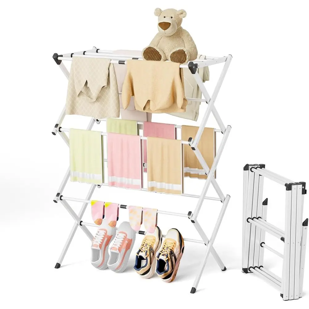 

Foldable Space-Saving Expandable Portable Drying Rack for Clothes, Sturdy Metal Clothes Dryer Rack for Indoor & Outdoor, Laundry