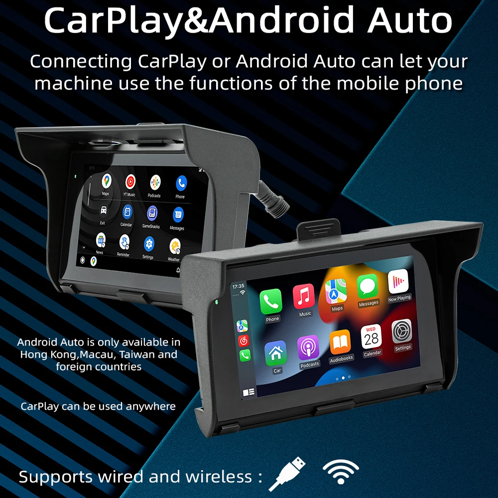 5 Inch Motorcycle Carplay Android Auto Portable Digital Moto Monitor Navigation GPS Display Screen Mirror Link IP65 Waterproof