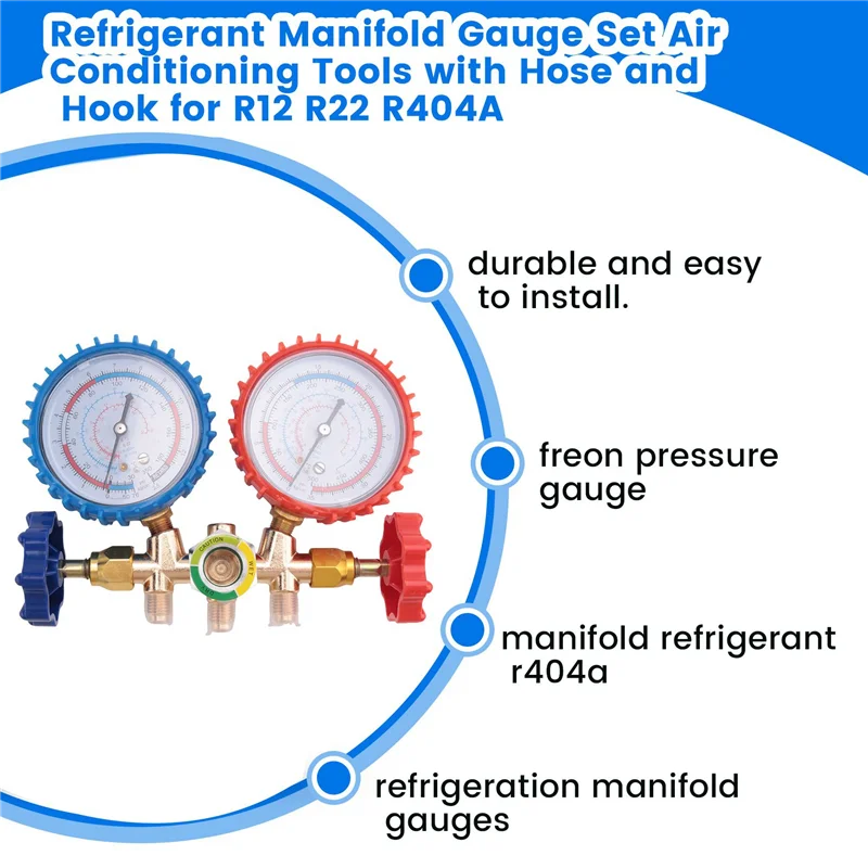 

Refrigerant Manifold Gauge Set For R12 R22 R404A Air Conditioning Tools With Hose And Hook As Shown Plastic+Metal