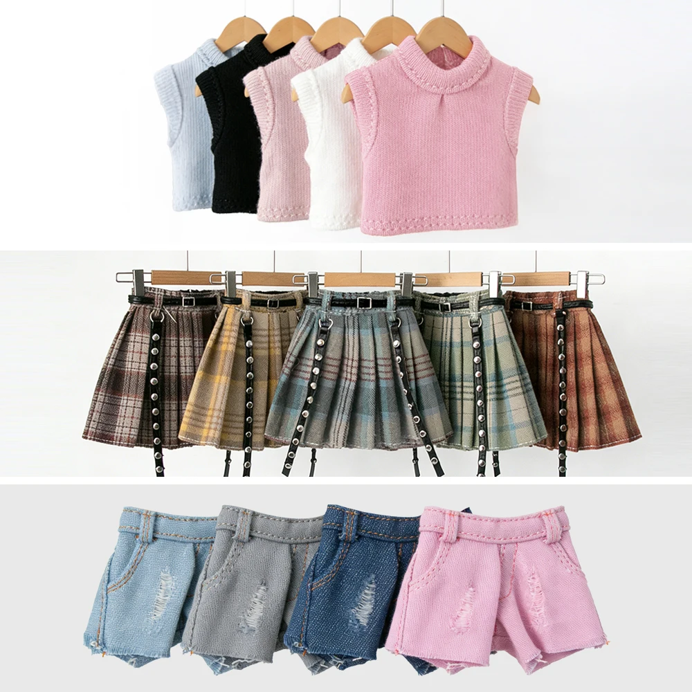 Blyth doll clothes Set BJD Doll Casual Outfit Denim Shorts Plaid Skirt cute Vest Top Fit Licca OB22 24 Kerr YMY doll Accessory