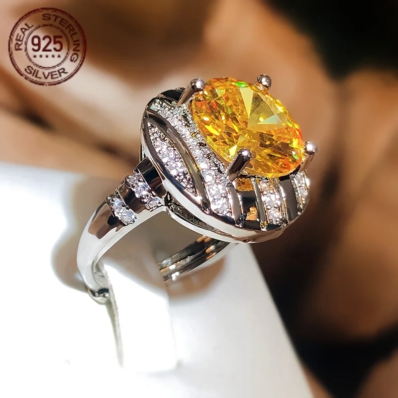 Luxe Jewelry Designs Anello da donna in argento sterling con topazio giallo, zirconi cubici, regalo di gioielleria raffinata alla moda