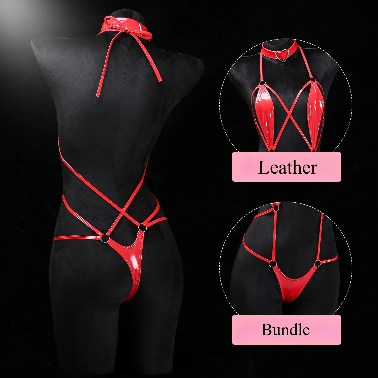 Sexy Lingerie Bodysuits Erotic Crotchless Leather Jumpsuit Nightgown Porn Sexy Underwear Costumes Lingerie Leashes Bundle Set