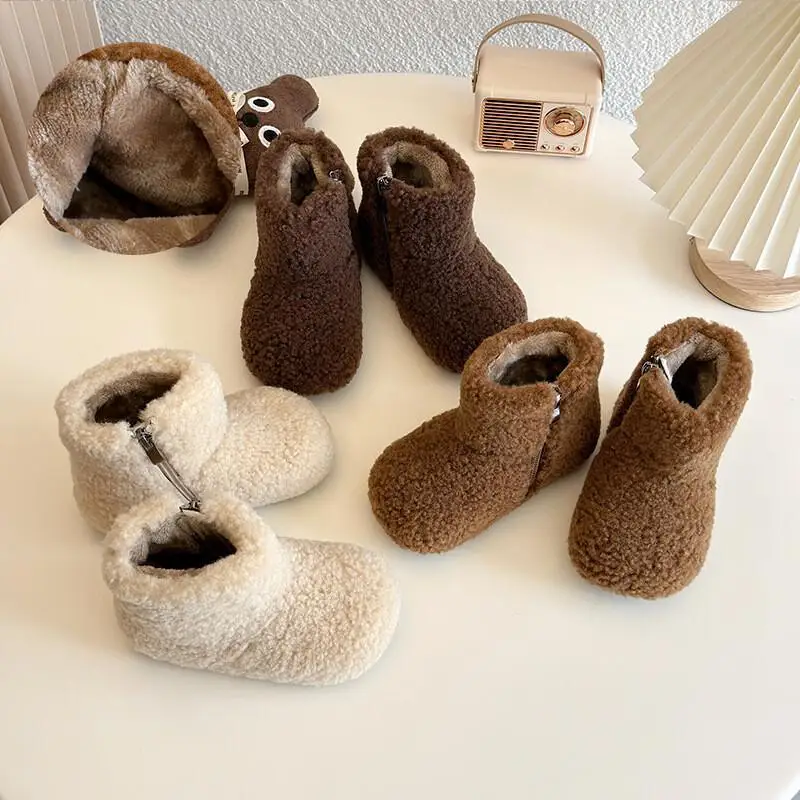 

Hot Kawaii Casual Shoe Fashion Childrens Shoes New Korean Winter Warm Soft Sole Boots Cozy Fleece Lined Sheepskin Snow Boots for