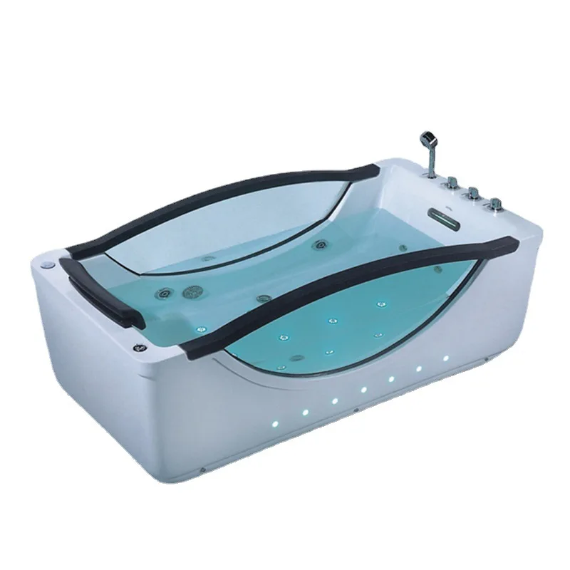 

Отдельно стоящая ванна для утолщенного уровня воды Jacuzzi, двухсторонняя роскошная ванна для серфинга шириной стекла.