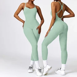 2024 Sexy Hollow Scrunch Pants Jumpsuit Push Up Unitard Gym Playsuit Women Romper One Piece Sport Outfit Set Fitness Overalls