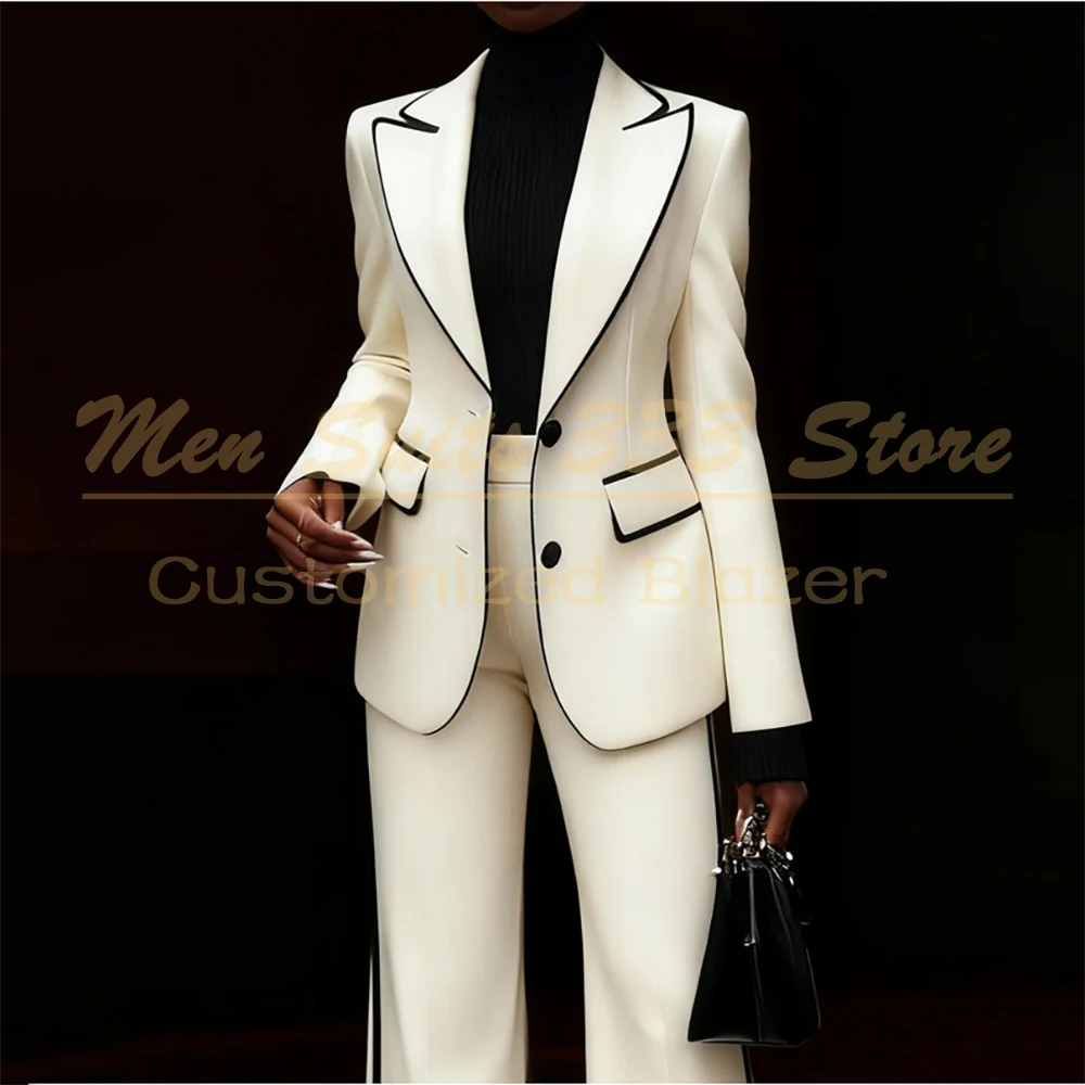 Luxe damespakken 2-delig jasje broek sets formeel kantoor enkele rij knopen piek revers slim fit vrouwelijke outfits kleding