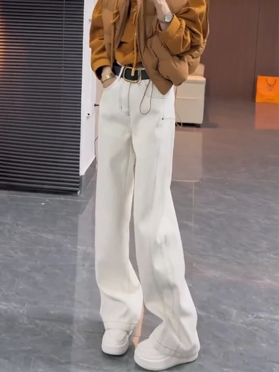 

Джинсы женские прямого кроя с высокой талией больших размеров, осенне-зимние, свободные, широкие брюки, повседневные, джинсовые брюки-клеш