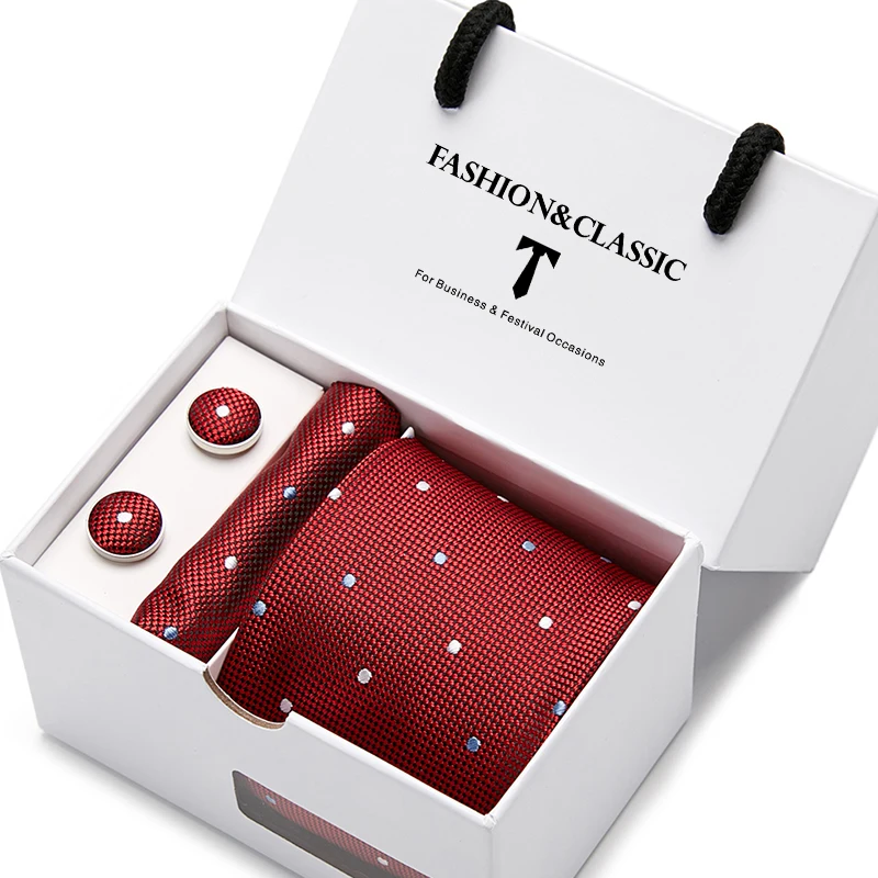 Hochwertiges 7,5 cm schwarzes, solides Herren-Krawatten-Taschentuch-Manschettenknöpfe-Set für Männer, Hochzeitskrawatten, Gravatas in Geschenkbox – Detail 5