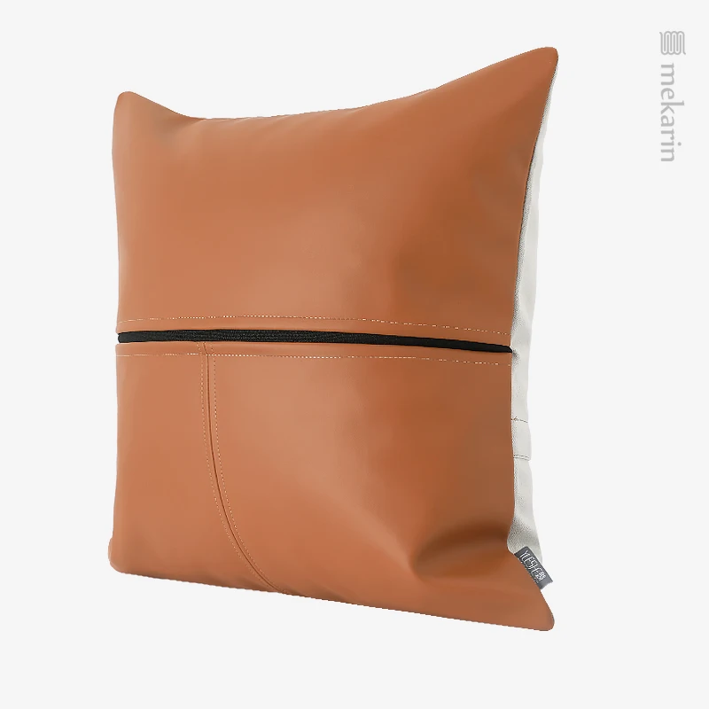 Nordic luxury sofa bed pillow orange leather stitching pillow model bedroom square pillow outdoor garden cushion pillowcase