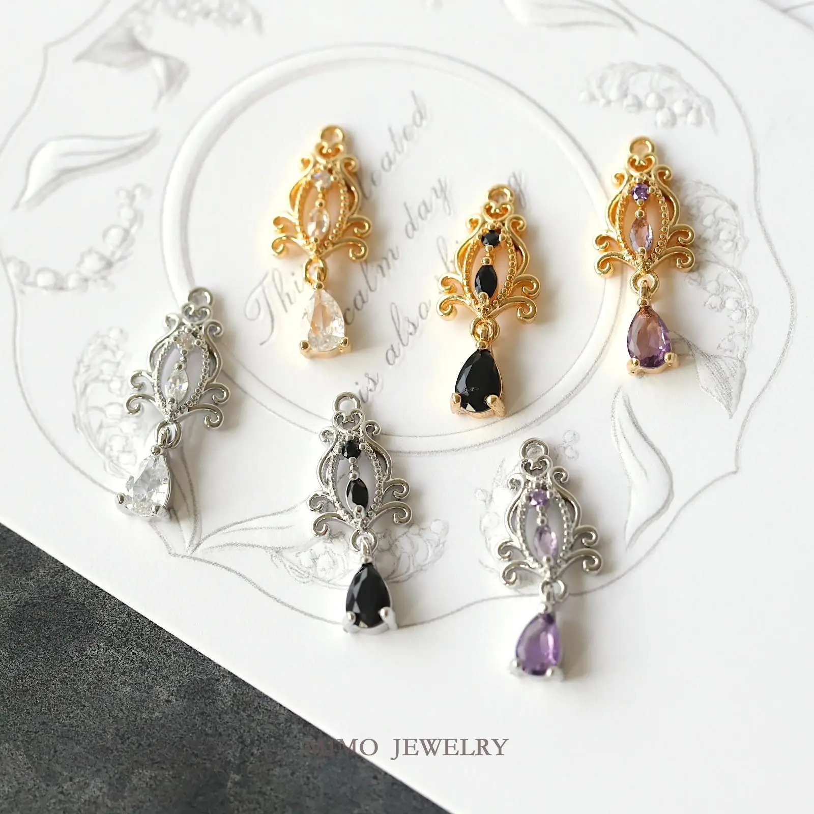 

Palace Style Hollowed Out Vine Flower Three Colors Water Droplets Charms Pendant Supplies DIY Hand Brass Gold Plated Accessories