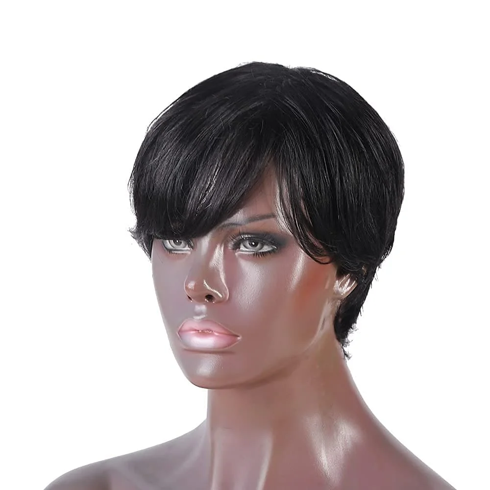 

Pixie Cut Wig with Bangs Short Human Hair Blend Wigs for Black Women Full Machine Made None Lace Front Wigs