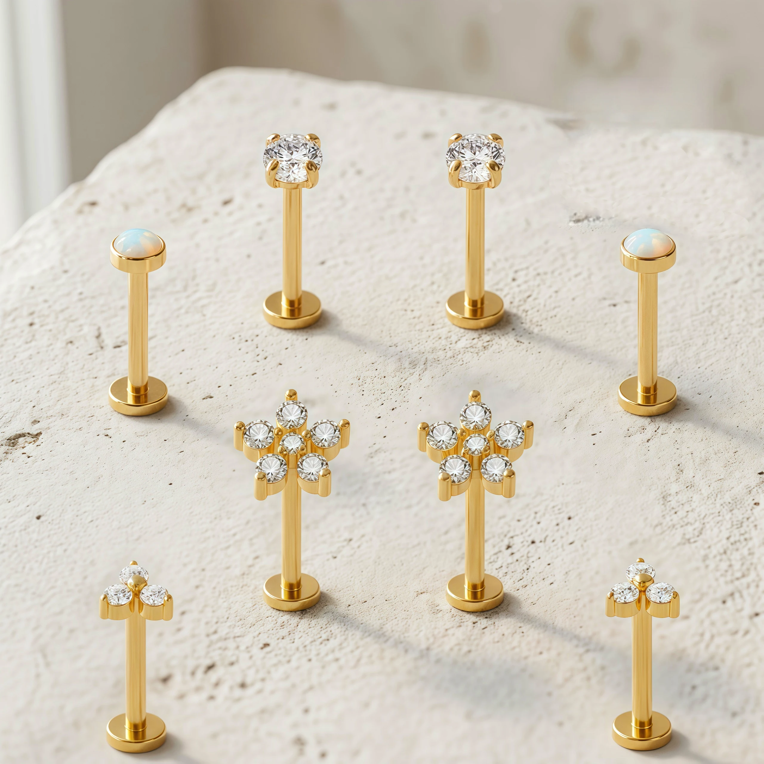 EVISPOL 18G Edelstahl Ohrstecker ohne Gewinde mit flacher Rückseite für Frauen, hypoallergen, CZ Knorpel-Labret-Piercing-Schmuck – Detail 4