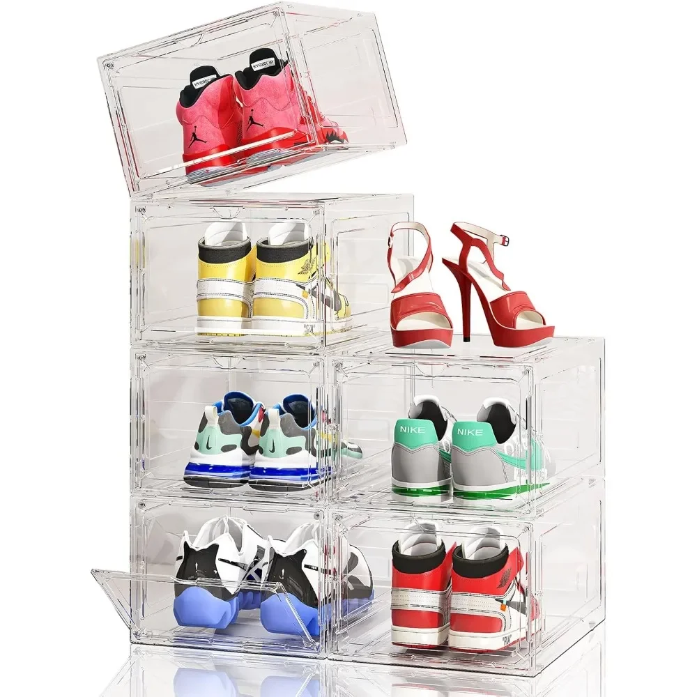 The Upgraded Clear Shoe Storage Box Can Be Stacked with 9 Packs, Fitting The US Size Up To 13