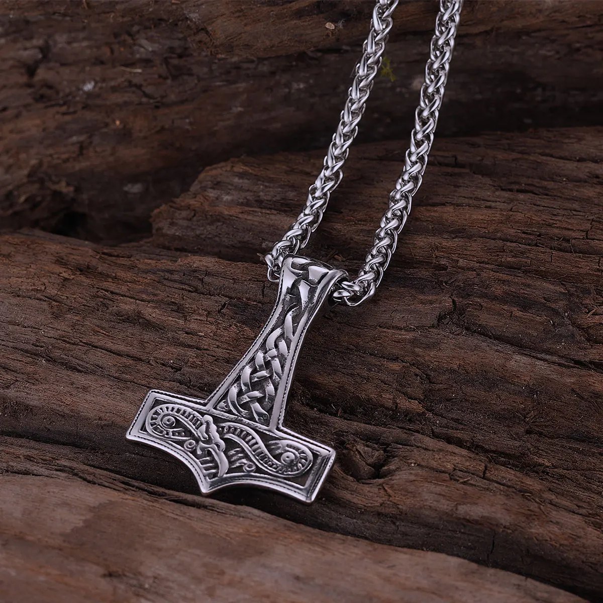 Vikings Simple Thor's Hammer Pendant Necklace Men Versatile Scandinavian Celts Endless Knot Necklace Stainless Steel Jewelry