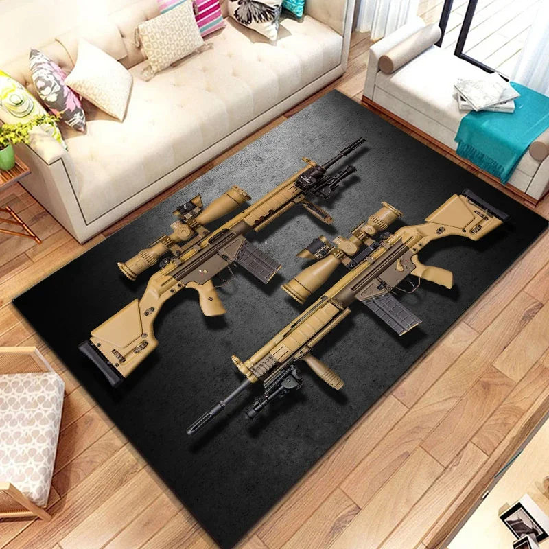 Weapons Rifle Pistol Revolver Print  Area Rug,Carpet Rug for Living Room Bedroom,Kitchen Doormat Bathroom Anti-slip Floor Mat