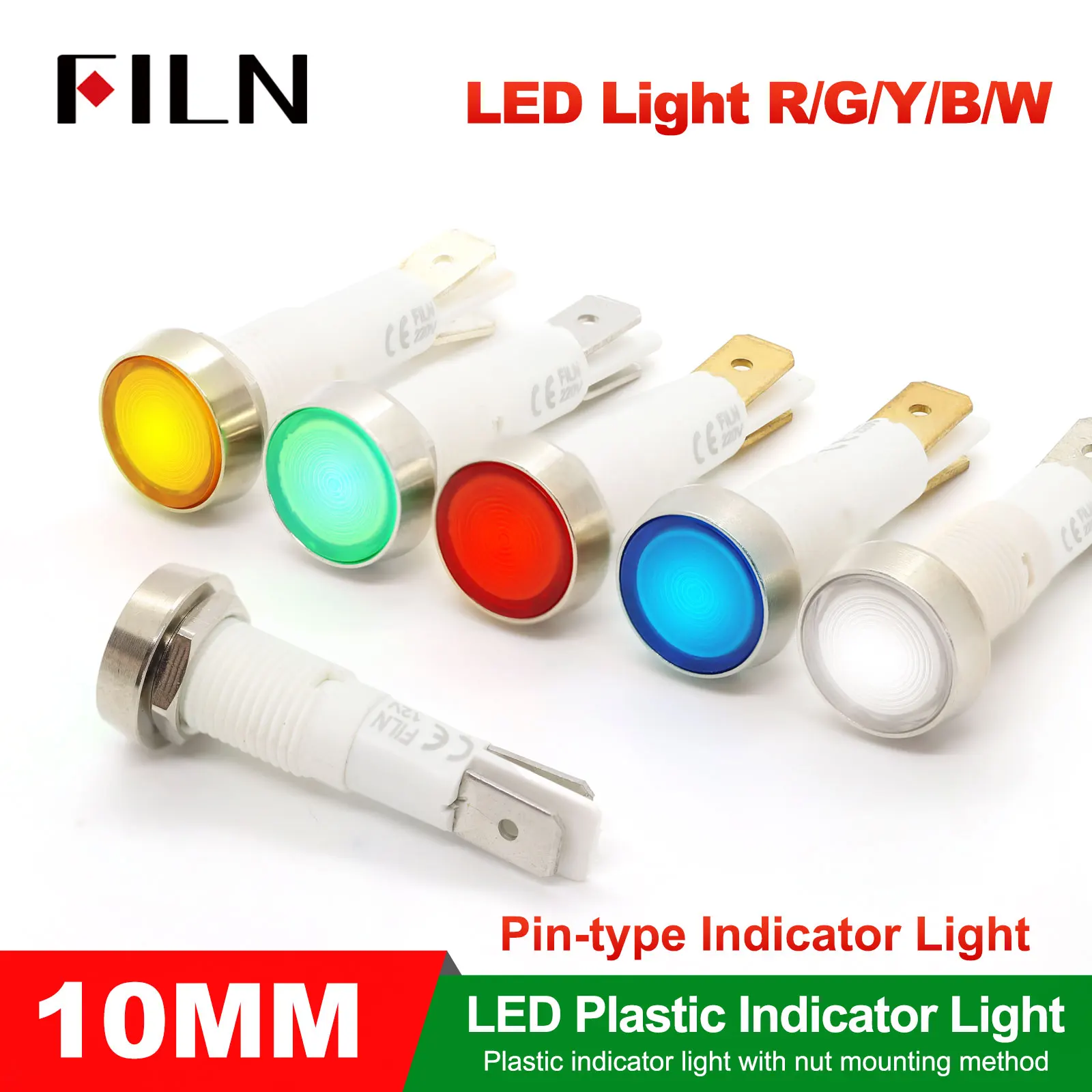5pcs 10mm Indicator Light Lightweight Corrosion Resistant & Insulated for Commercial Kitchen High 6.3mm Temperature Red Green