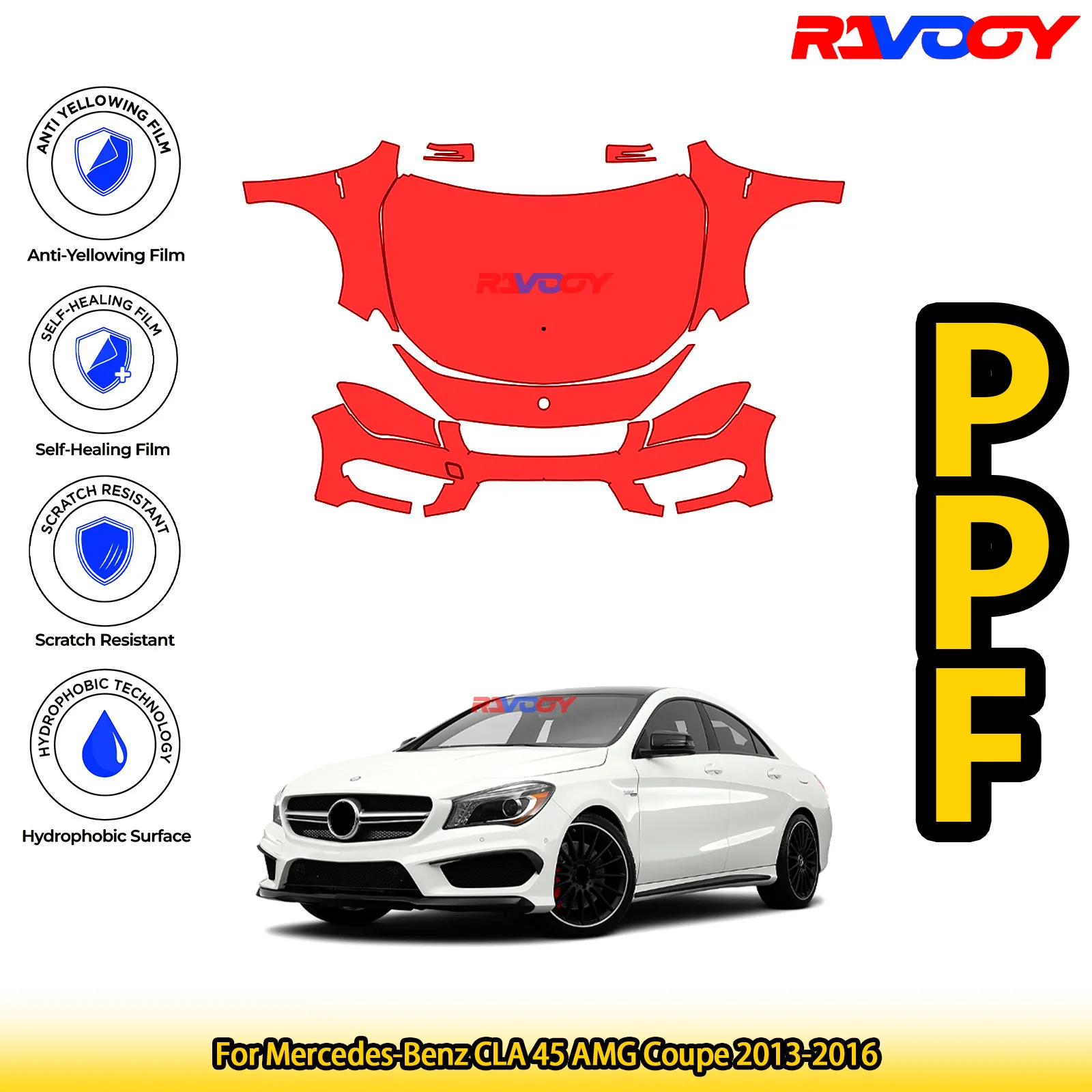

Для Mercedes-Benz CLA 45 AMG Coupe 2013-2016, глянцевая матовая черная предварительно вырезанная передняя пленка PPF, защитная пленка для краски