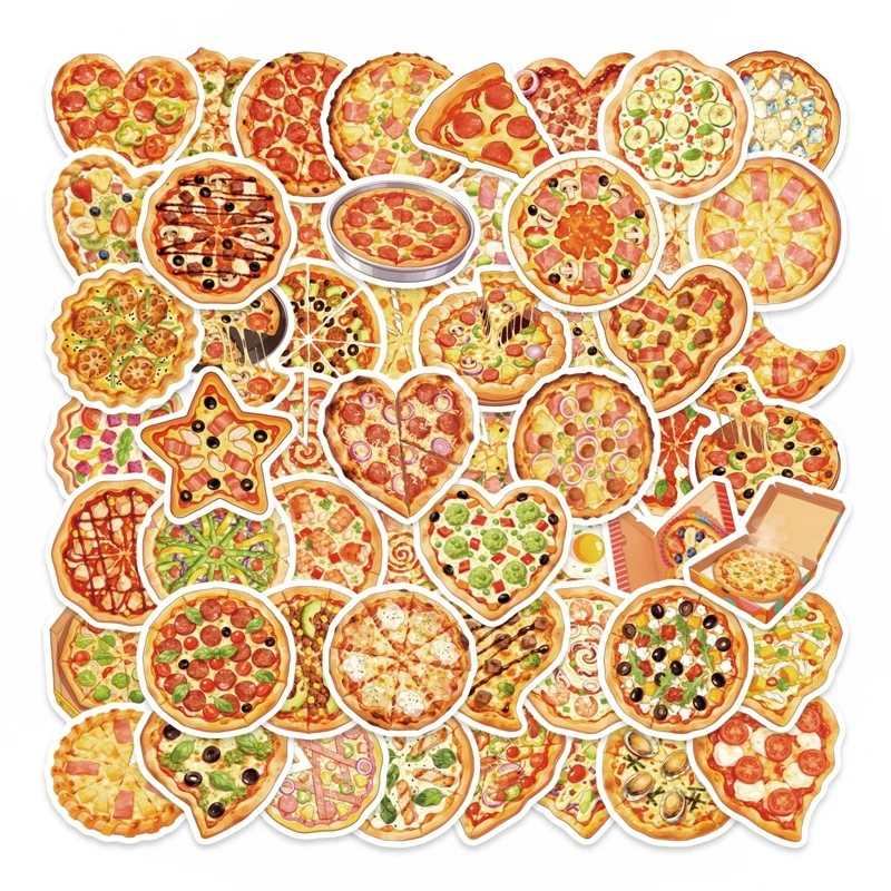 

56PCS Creative Pizza Colored PVC Sticker Aesthetic DIY Decoration Phone Laptop Luggage Skateboard Graffiti Decals