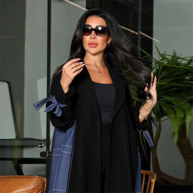 New Arrival 2025 Open Abaya Outer Coat Loose Robes Kimono Cardigan Imitate Denim Abaya Robe Adults Islamic Office Clothing