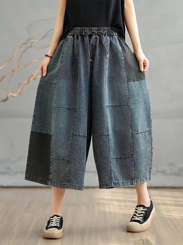 Jean taille haute à jambes larges pour femmes, pantalon d'été décontracté polyvalent, coupe droite sept-quarts, effet amincissant, grande taille