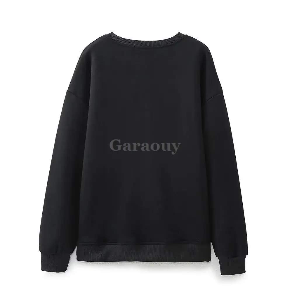 Garaouy 2024 Spring Women Chic O Neck Long Sleeve Cartoon Girl Line Decoration Print Pullover Female Casual Loose Sweatshirt Top