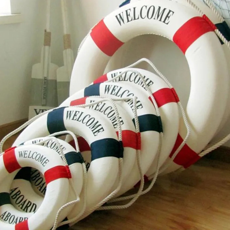 Life Buoy Crafts Living Room Decoration Nautical Style Welcome Decorative Red Blue Life Buoy Home Marine Beach Wall Decoration