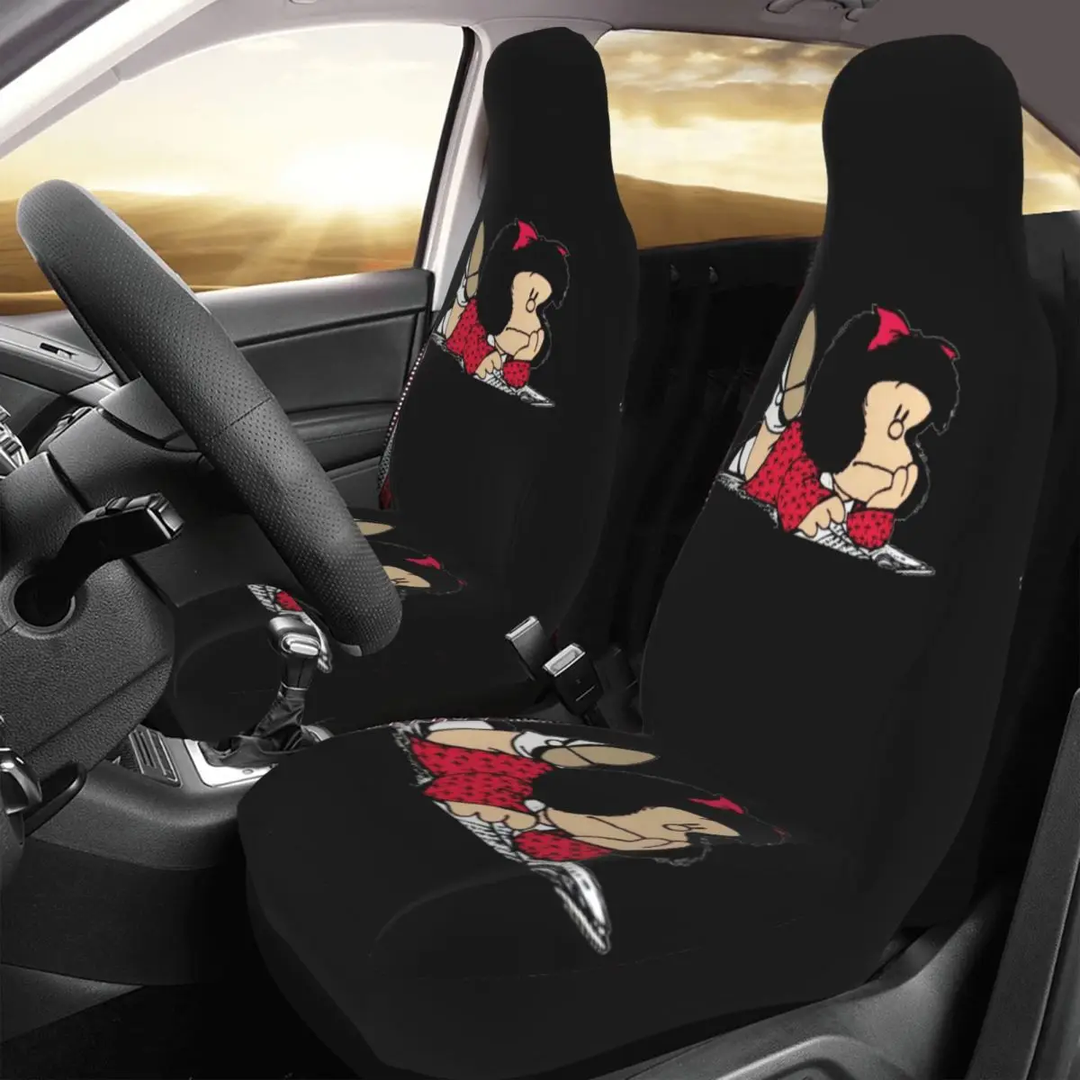 Mafalda Universal Auto Car Seat Covers Fit Any Truck Van RV SUV Argentine Cartoon Quino Comic Bucket Seat Protector Cover 2 PCS