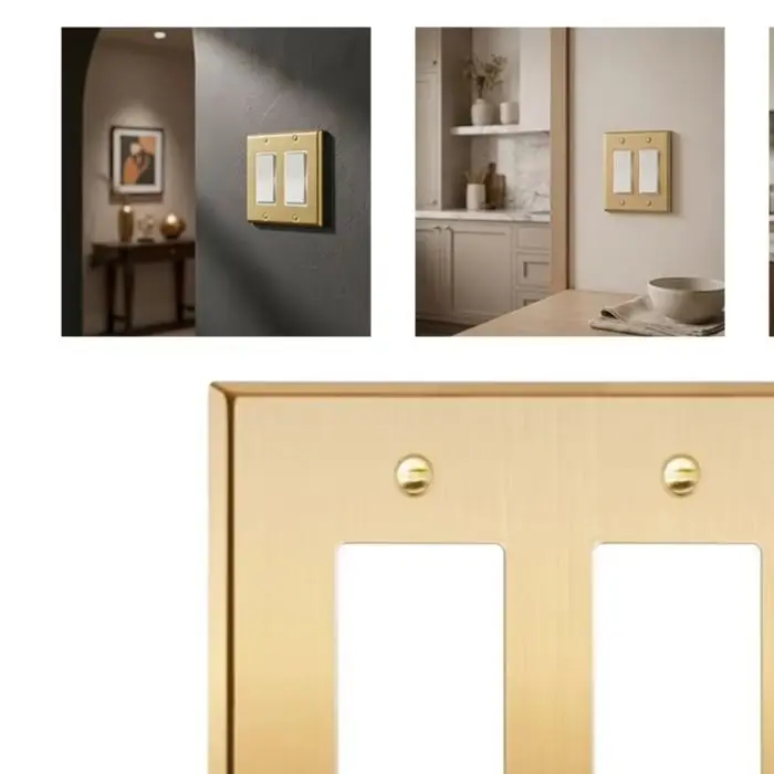 Gold Brass Wall Socket Cover Plate For For American Standard Two Gang GFCI Outlet Metal Faceplate Home Electrical Decor