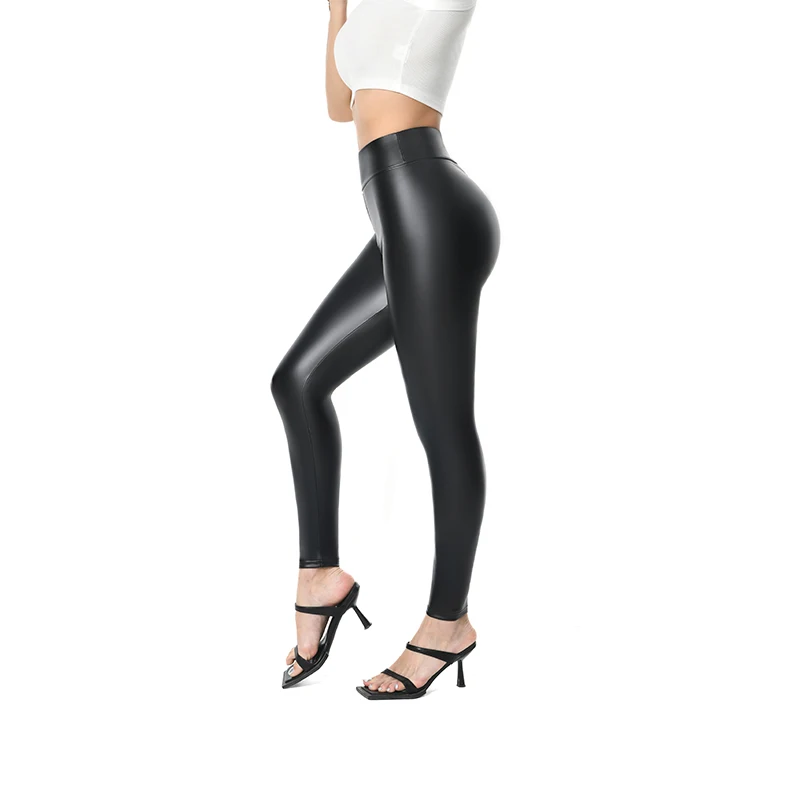 

Women's Elastic Matte Faux Leather Double Zipper Open Crotch Bodycon Pencil Pants Ladies Fashionable Sexy PU Slim Fit Trousers