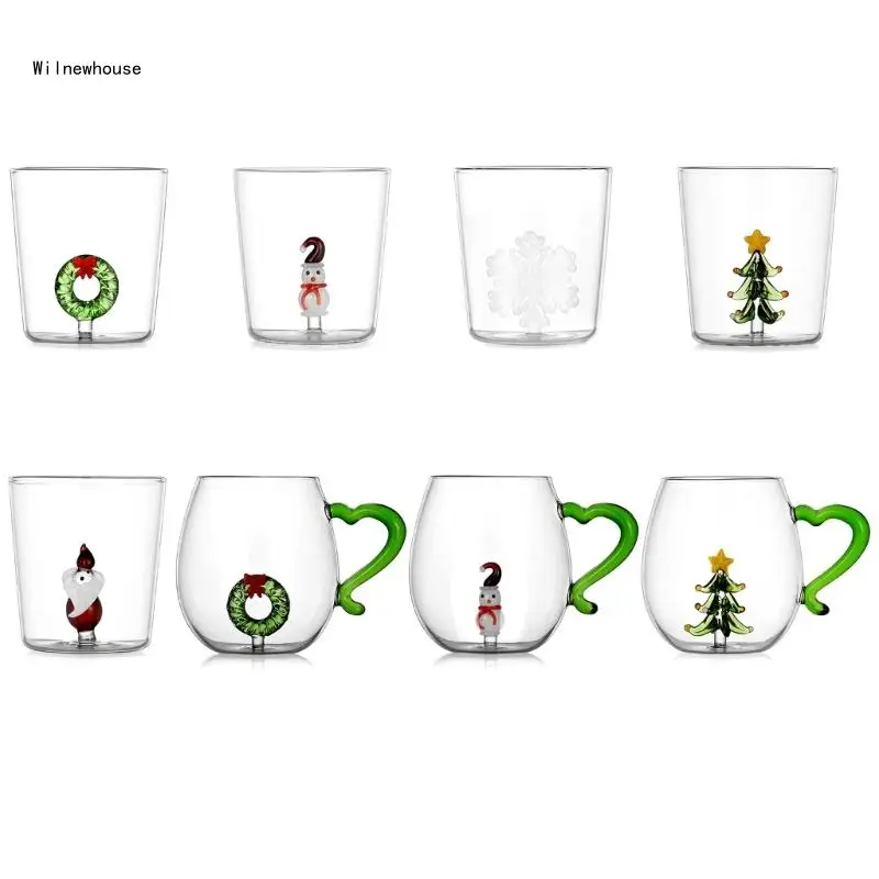 

Seasonal 3D Glass Mug with Christmas Wreath Elegant Glasses Cup for Gift Give Dropship