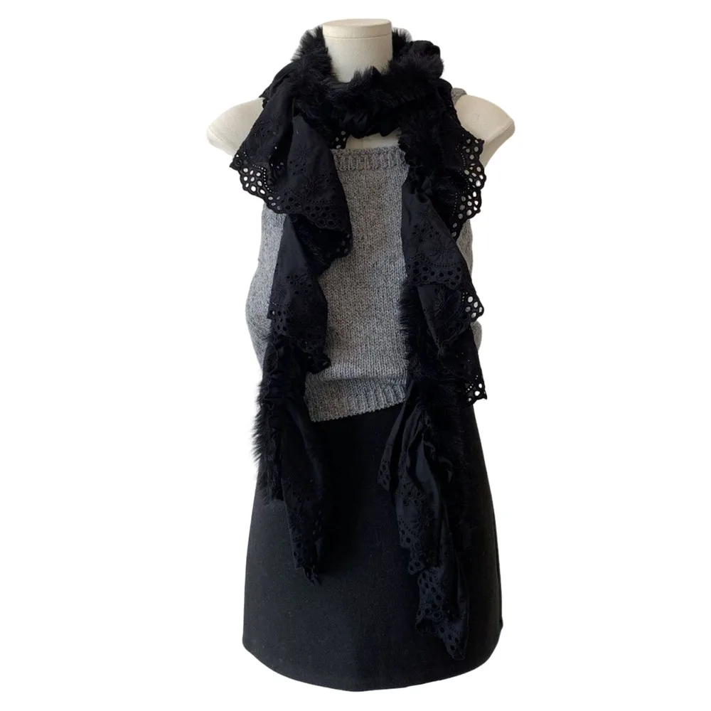 

Модный черный, белый шарф Y2K, горячая девушка, кружевной и фея, шарф, теплый декоративный шарф в стиле хип-хоп