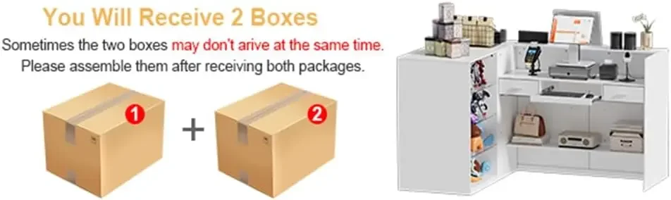 [متجر هيلونج] مكتب استقبال مع عداد للبيع بالتجزئة والخروج، عداد استقبال أمامي حديث مع أدراج وأرفف مفتوحة، L-Sha