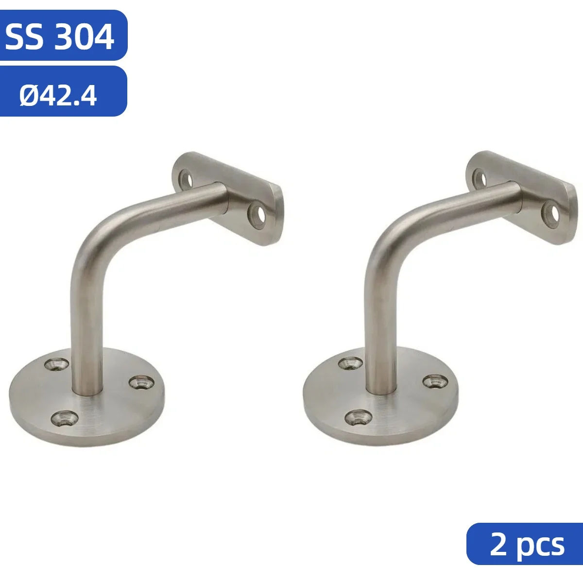 2 Pcs 304 Stainless Steel 42.4MM Guard Rail Bracket Wall mounted Handrail Bracket for Indoor Stairs