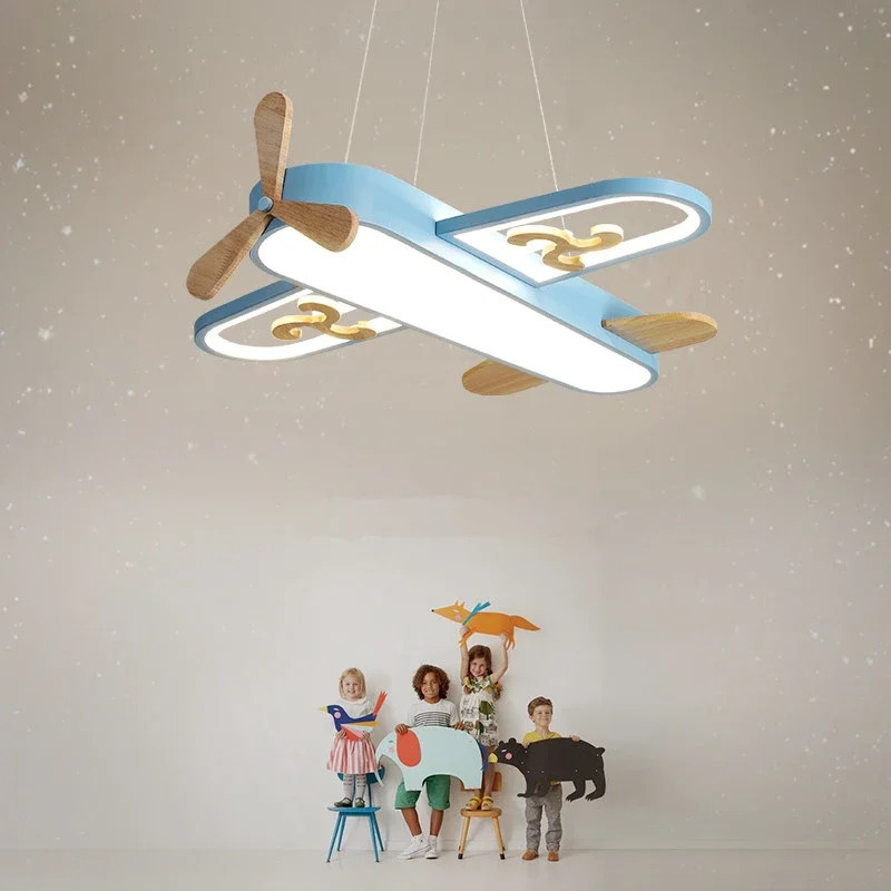 Airplane Ceiling Light LED Yellow Blue Design Minimalist Wood Ceiling Light for Children's Room Home Baby Boys Kid Hanging Light