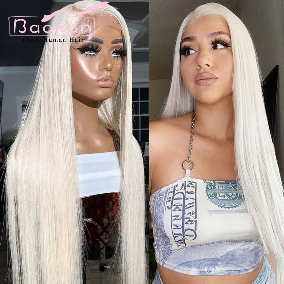 Platinum Blonde Transparent 13x6 HD Lace Frontal Wig Preplucked 360 13x4 Bone Straight Lace Front Wigs For Women Human Hair Wigs