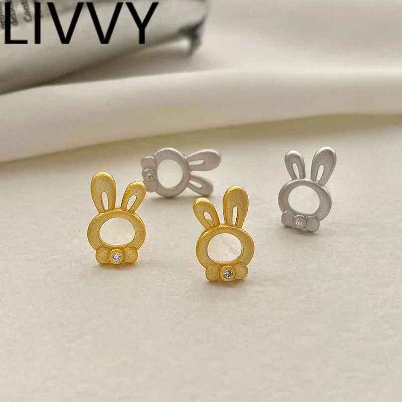 

LIVVY Silver Color Rabbit Animal Ear Studs 2023 New Girls Fashion Cute Earrings For Women Jewelry Ear Accessories