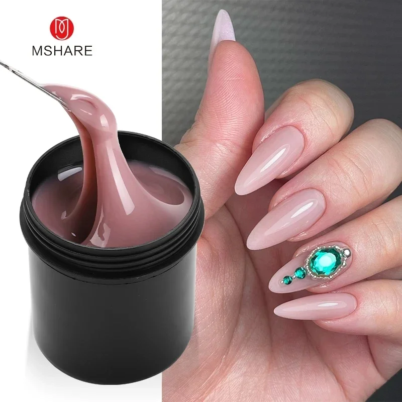 MSHARE 1KG Caramel Nude Low Heat Builder Self-Leveling Gel for Nails Clear UV/LED Gel Nail Extensions Strengthening Professional