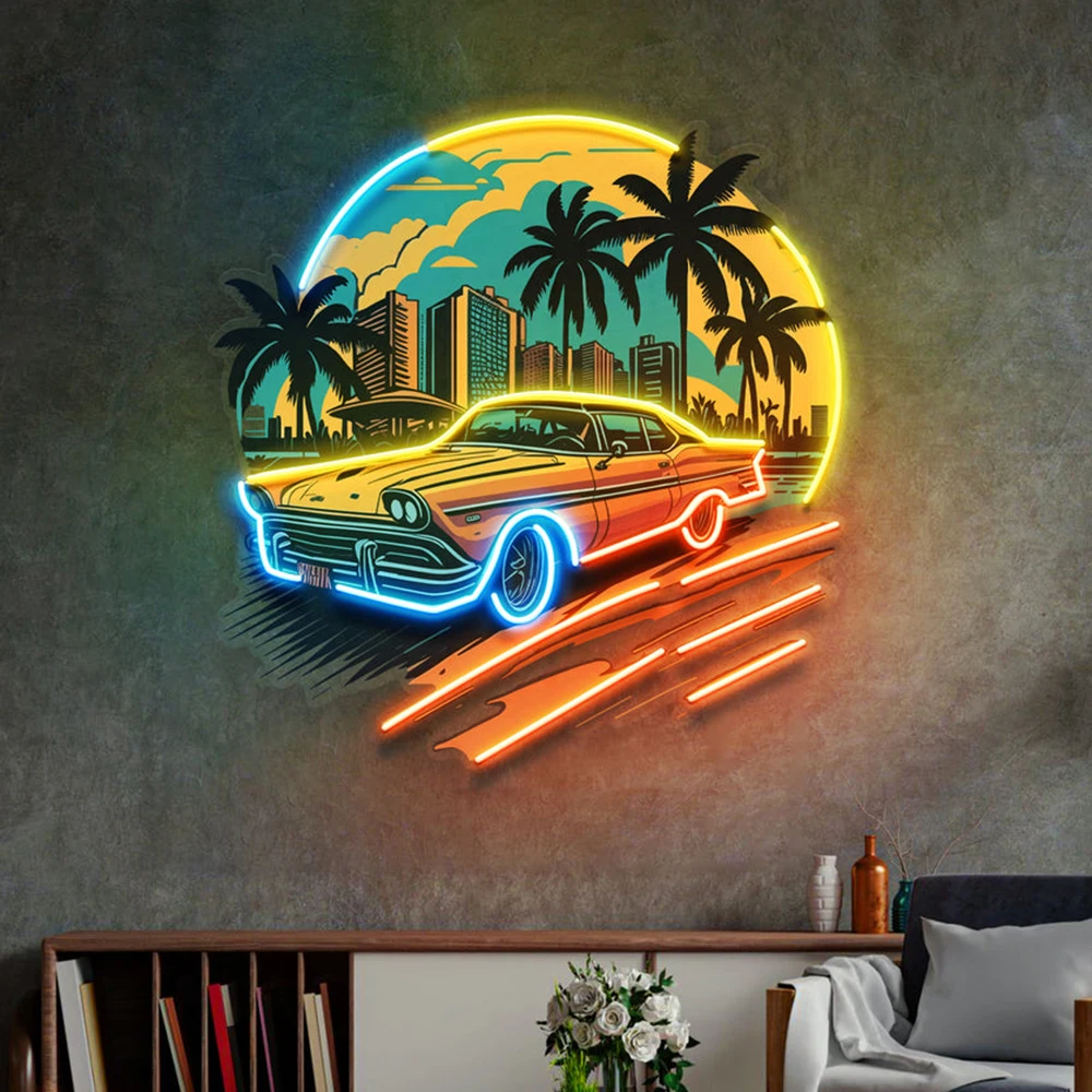 Led Neon Sign Car The Sunset Neon Light Living Room Wall Decor Art Neon Signs Custom Car Bar Club Home Decorations Night Lights