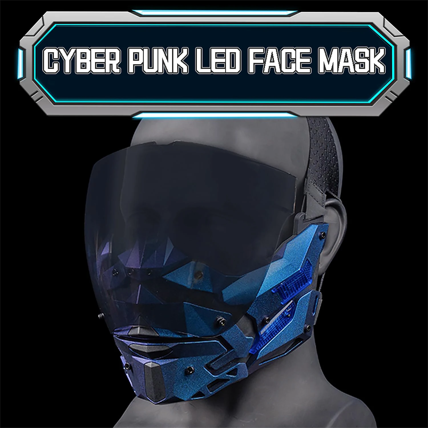 

Cyber Punk LED Face Mask Cosplay Cool Punk Full Face Mask Anti-Fog Detachable Half Face Mask Techwear for Halloween Party Prop