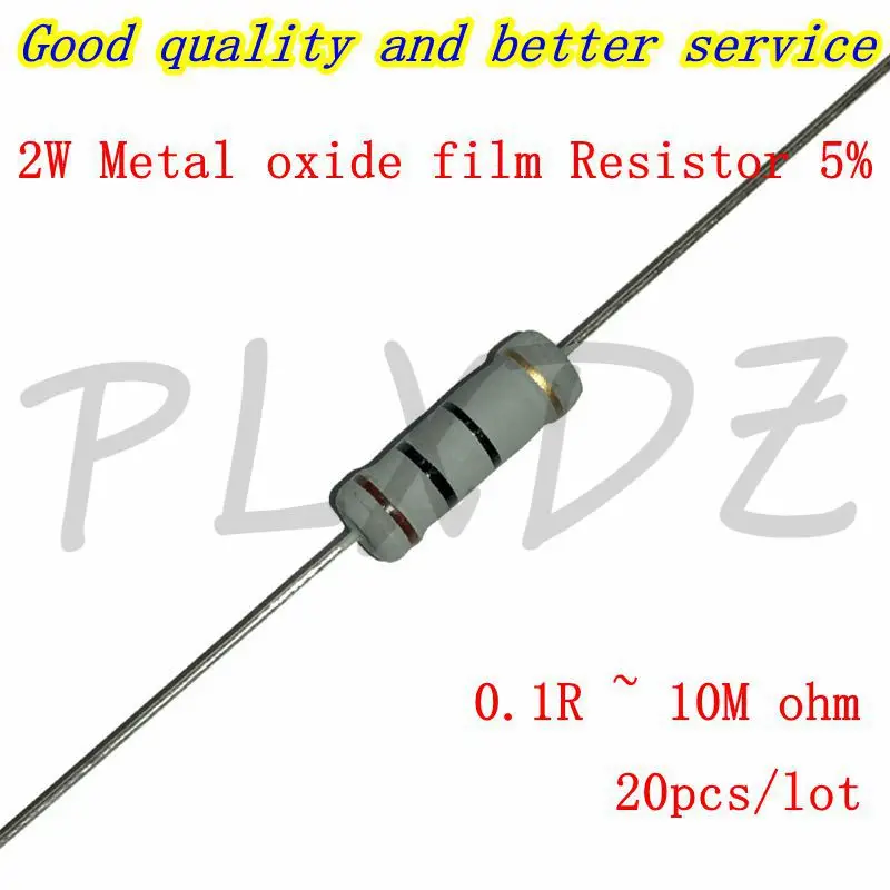 20szt 2W Rezystor z folii metalowo-tlenkowej 5% 1R ~ 10M 100R 220R 330R 1K 2.2K 3.3K 4.7K 10K 22K 47K 100K 1M 100 220 330 ohm Folia węglowa