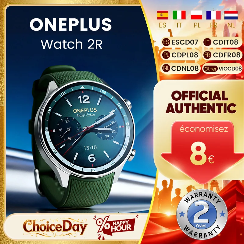 Montre connectée OnePlus Watch 2R, écran AMOLED de 1,43 pouces, Snapdragon W5 Gen 1+ ​ BES2700 100H Autonomie de la batterie WiFi Wear OS par Google GPS 2024