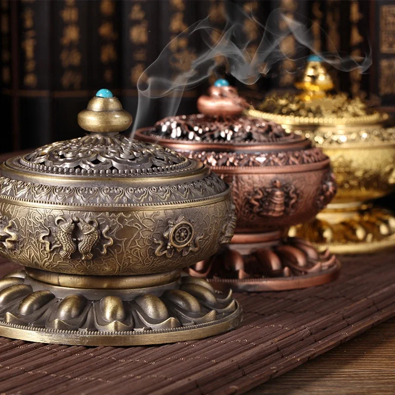 Brass Incense Burner, Buddhism Buddha Cone Stick Holder Censer for Sandalwood Smoke Oil Home Decoration Metal Craft