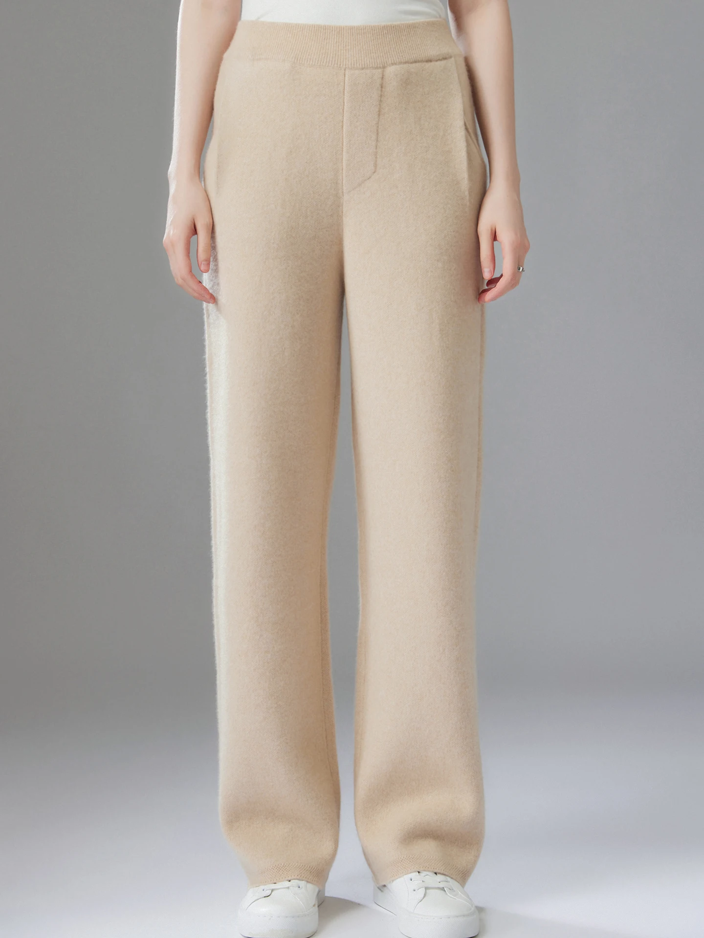 

Высококачественные повседневные однотонные женские мягкие теплые осенне-зимние элегантные вязаные длинные брюки из 100% кашемира с эластичным поясом