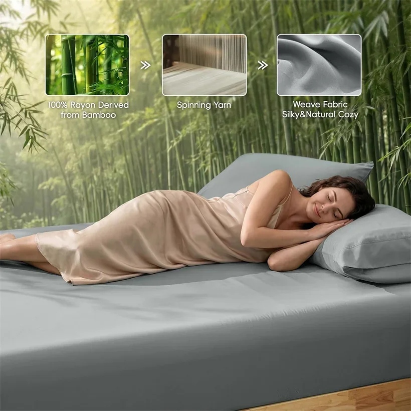 Bamboo Viscose Cooling Fitted Sheet Only, 400 Thread Count Cooling Sheets Silky Soft Mattress Cover 90/100/120/140/160/200cm Be