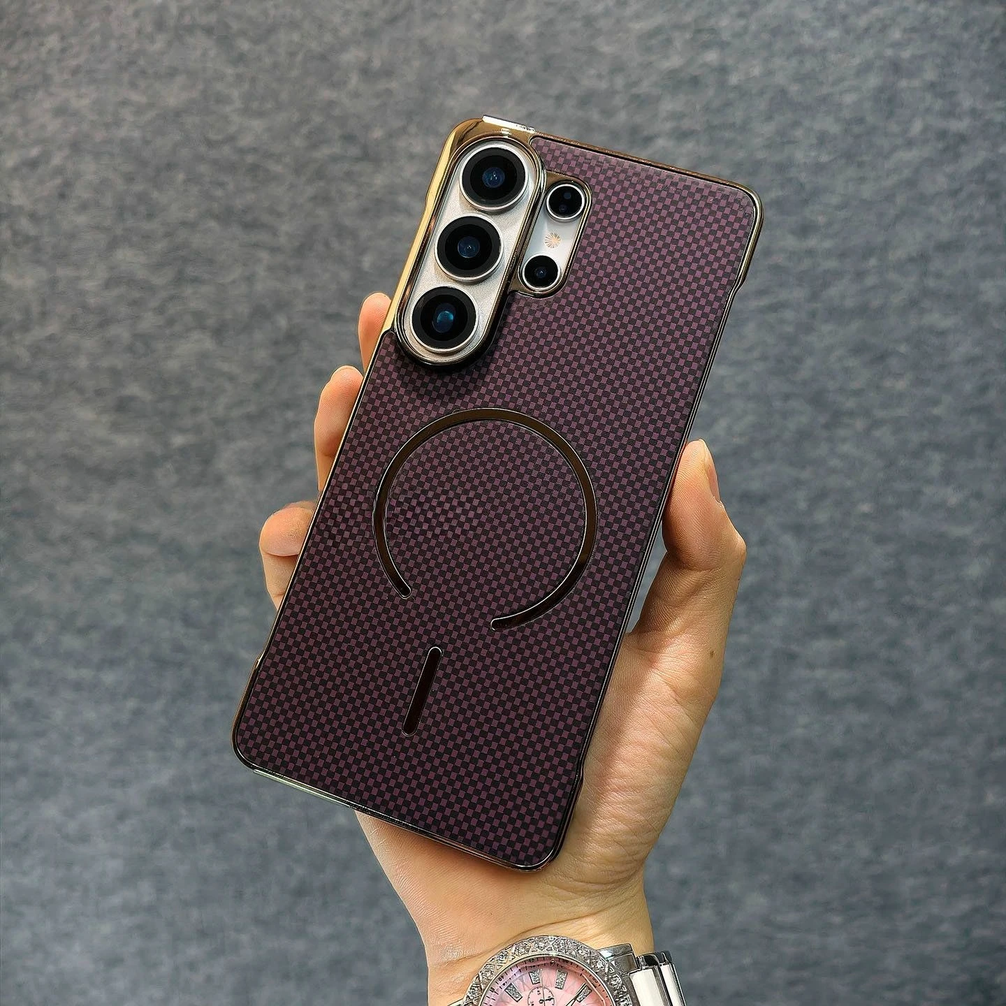 Case For Samsung Galaxy S26 S25 Plus Ultra Stylish Business Style Kevlar Pattern Dissipation Magnetic Cover Shockproof Funda