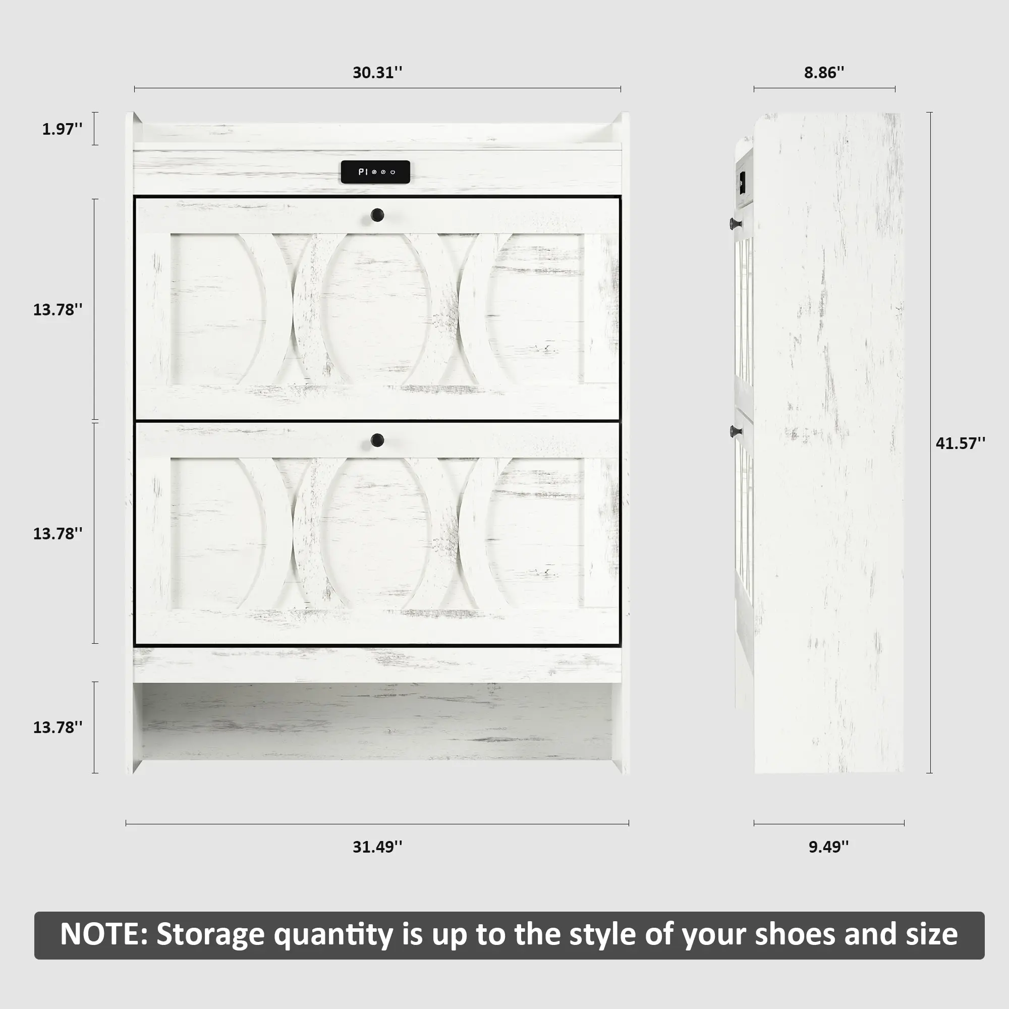 Deodorizing Shoe Storage Cabinet 2 Flip Drawers, LED Touchscreen, Freestanding - White