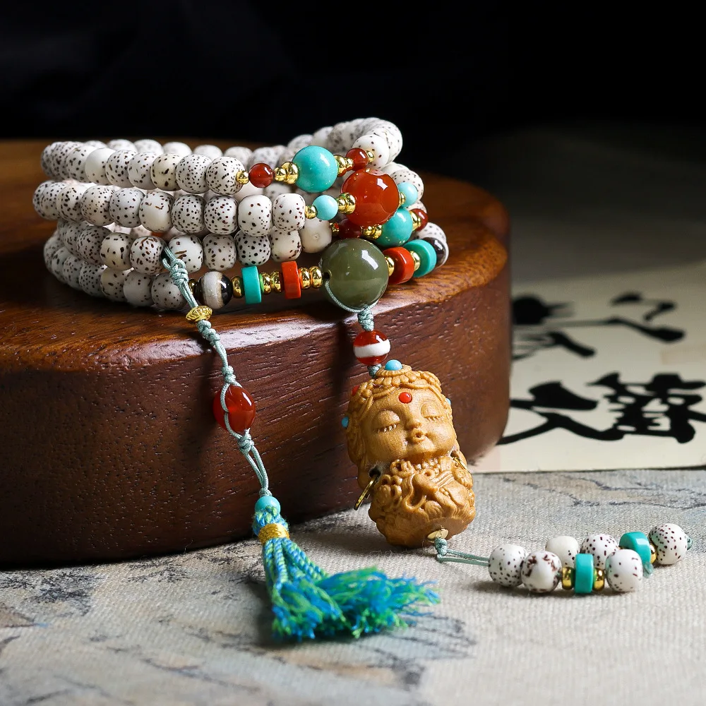 

Multi Wrap Star Moon Bodhi Bracelet Sandalwood Green Tara Beaded Bracelet Agate Sweater Chain Gifts