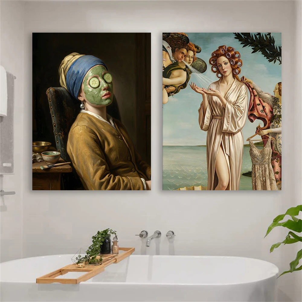 Mona Lisa Funny Poster Classical Art Print Toilet Wall Decor Venus Art Bathroom Wall Decor Renaissance Home Wall Canvas Painting