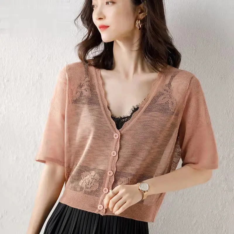 Ice Silk Knitted Cardigan, Sun Protection Cardigan, Thin Coat, Small Money Coat, Outside, Temperament, Versatile, New