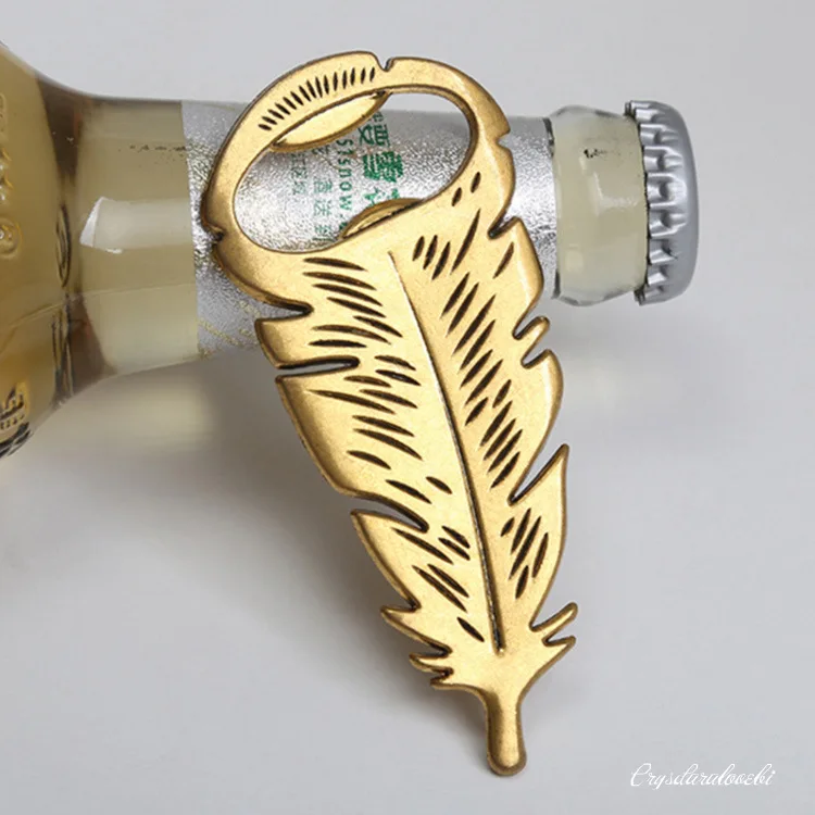 

Creative Feather Shape Bottle Opener golden Gold Portable Creative Bottle Opener Can Opener Bar Tool Wedding Party Favors